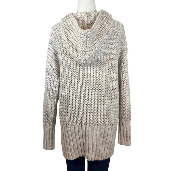 H&M Alpaca Wool Blend Chunky Knit Hooded Tunic Pullover Sweater Beige Medium - Picture 14 of 15